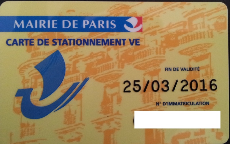 CARTE DE STATIONNEMENT V.E PARIS